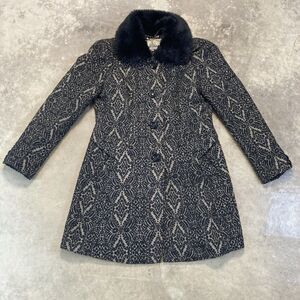 Steve Madden Coat Womens‎ Large Tapestry Mid Length Black Wool Blend
